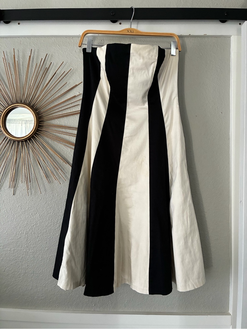 Strapless Black and Cream Panel A-Line Dress
